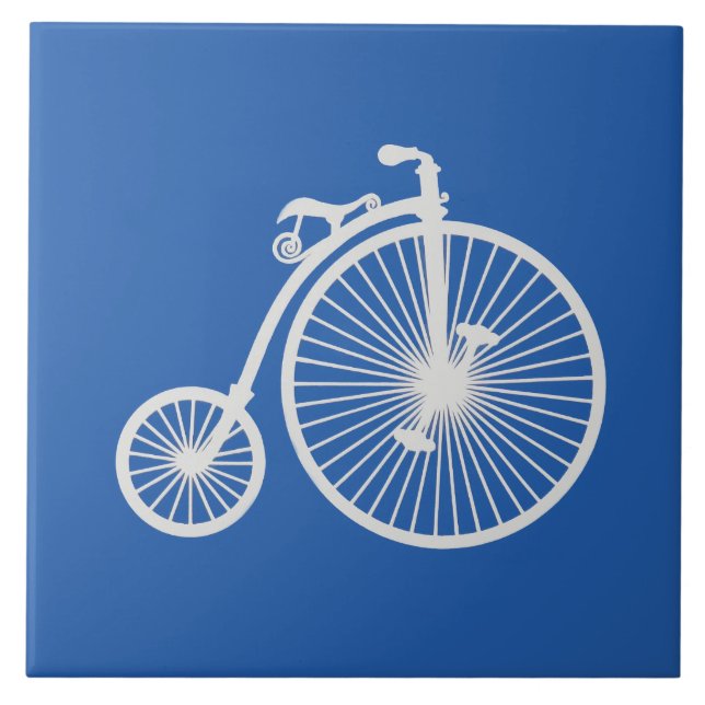 Vintage White Bicycle on Blue Ceramic Tile (Front)