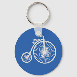 Vintage White Bicycle on Blue Keychain