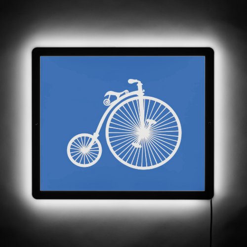 Vintage White Bicycle on Blue LED Sign