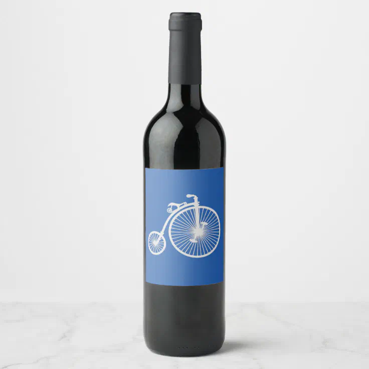 Vintage White Bicycle on Blue Wine Label | Zazzle