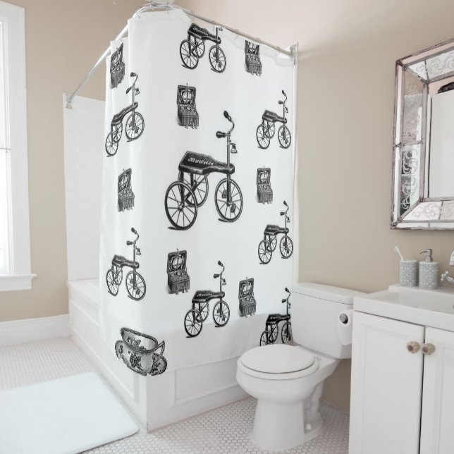 vintage white bicycle showercurtain shower curtain (In Situ)