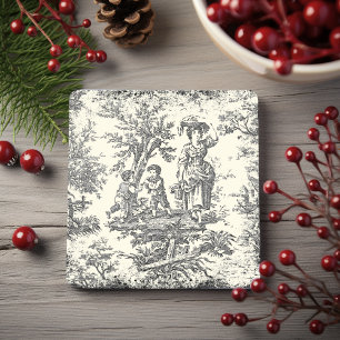Vintage White Black Kids Toile de Jouy Pattern Stone Coaster