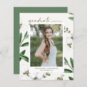 Vintage White Botanical Graduation Invitation