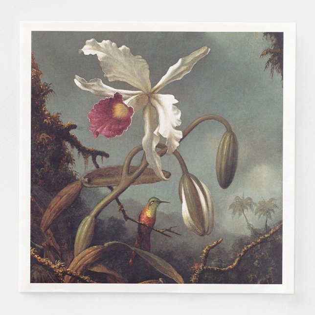 Vintage White Brazilian Orchid Paper Dinner Napkins (Front)