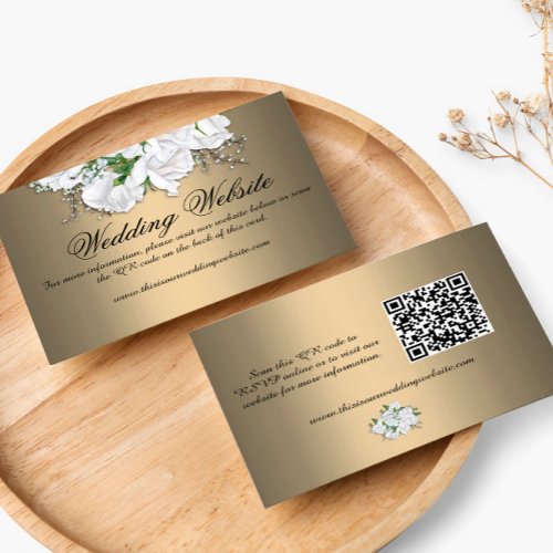 Vintage White Bridal Bouquet Gold Wedding Website Enclosure Card