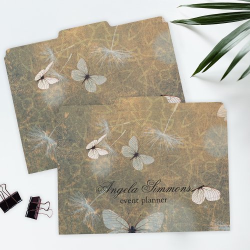 Vintage White Butterflies And Flying Dandelions  File Folder