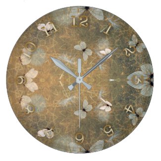 Vintage White Butterflies And Flying Dandelions Large Clock