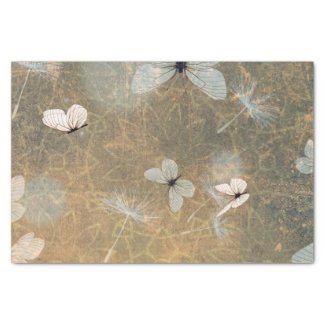 Vintage White Butterflies And Flying Dandelions  Tissue Paper