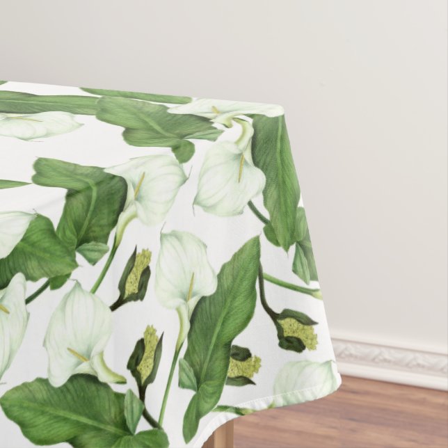 Vintage White Calla Lily Flowers Tablecloth (In Situ)