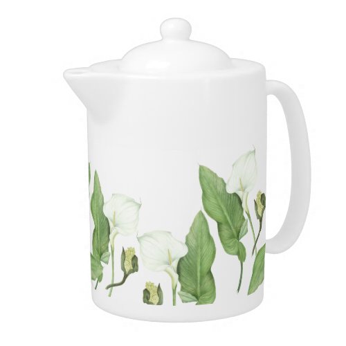 Vintage White Calla Lily Flowers Teapot