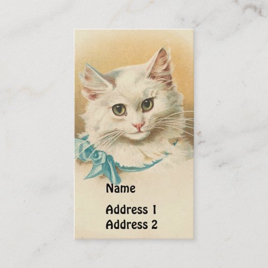 Vintage White Cat Business Card