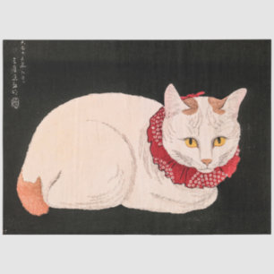 Vintage White Cat - Takahashi Shotei Decoupage Tissue Paper