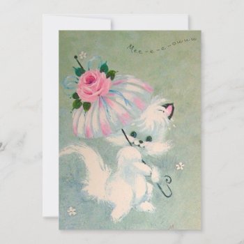Vintage White Cat With Floral Umbrella Holiday Card by tyraobryant at Zazzle