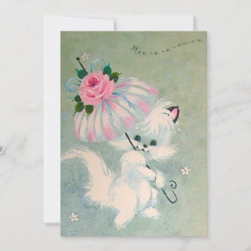 Vintage White Cat with Floral Umbrella Holiday Card