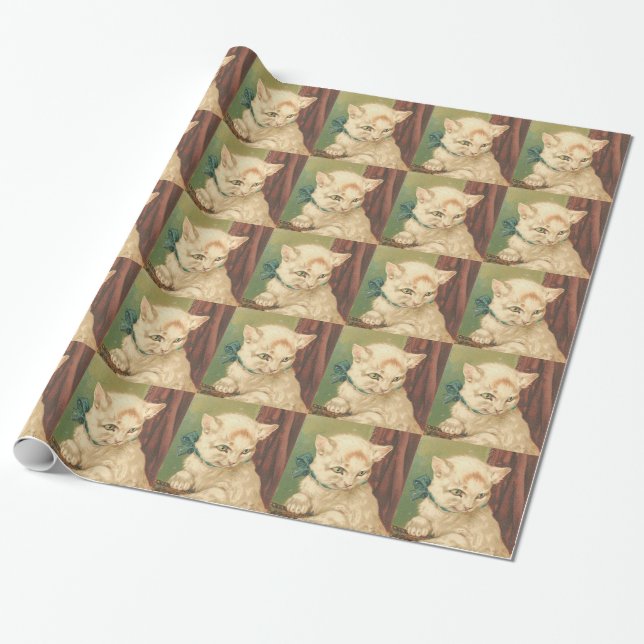 Vintage White Cat Wrapping Paper (Unrolled)