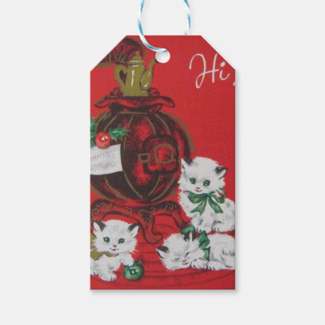 Vintage White Christmas Kittens Gift Tags (Front)