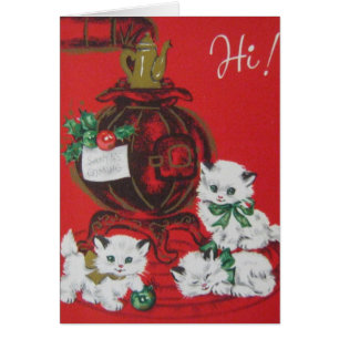 Vintage White Christmas Kittens Holiday Card