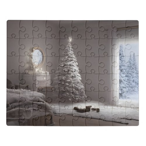 Vintage White Christmas Tree and Snow Jigsaw Puzzle