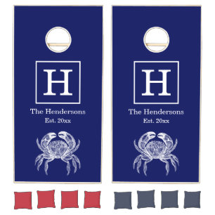 Vintage White Crab Drawing Cornhole Set