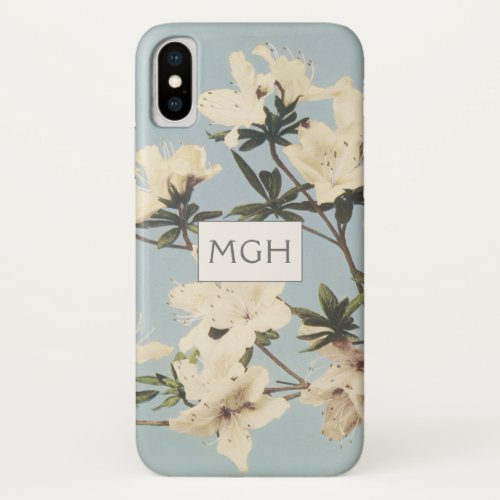 Vintage White Cream Azalea Flowers Monogram iPhone XS Case