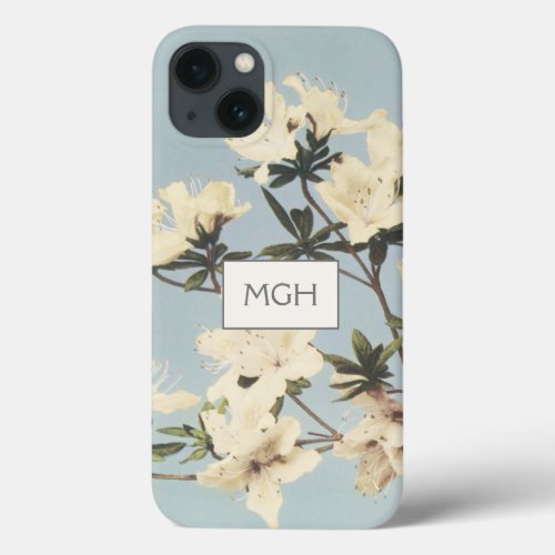 Vintage White Cream Azalea Flowers Monogram iPhone 13 Case