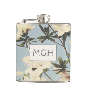 Vintage White Cream Azalea Flowers Monogram Flask