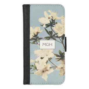 Vintage White Cream Azalea Flowers Monogram iPhone 8/7 Wallet Case