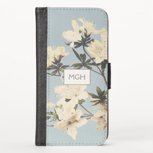 Vintage White Cream Azalea Flowers Monogram iPhone XS Wallet Case