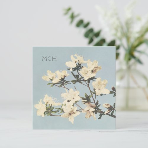 Vintage White Cream Azalea Flowers Monogram Thank You Card