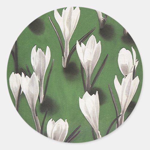 Vintage White Crocus Floral Pattern Garden Flower Classic Round Sticker