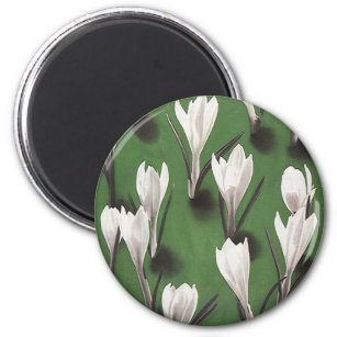 Vintage White Crocus Floral Pattern, Garden Flower Magnet
