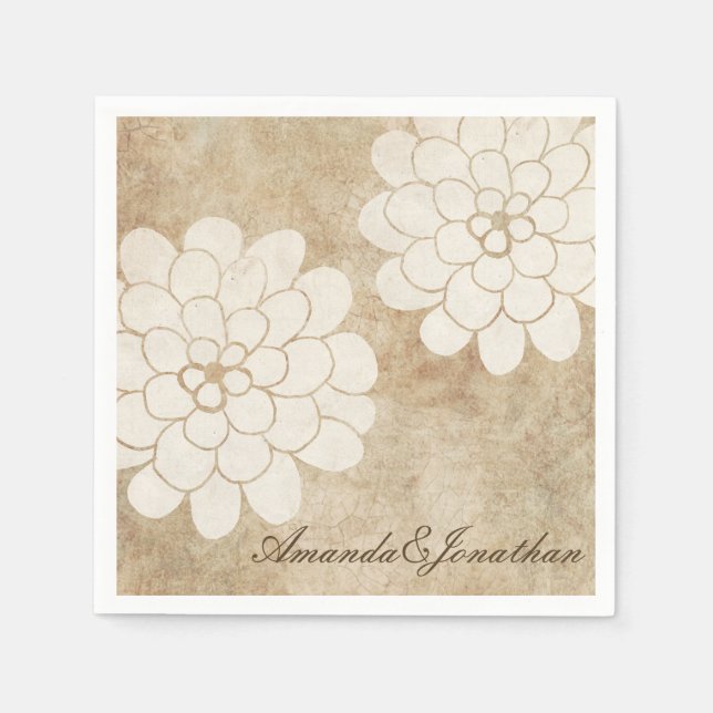 Vintage White Dahlia Floral Wedding Paper Napkins (Front)