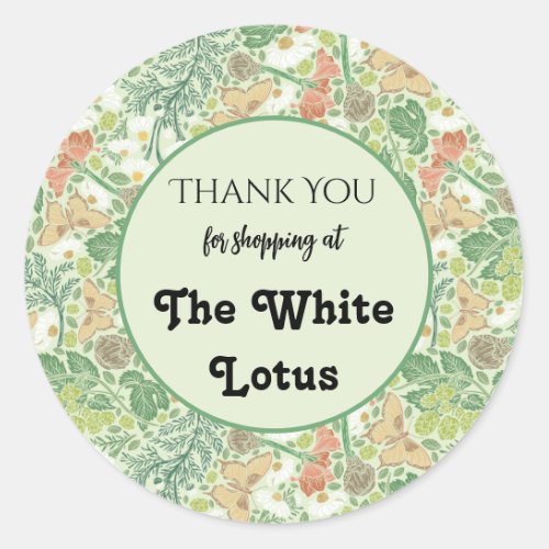 Vintage White Daisies Yellow Butterflies in Garden Classic Round Sticker