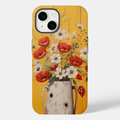 Vintage White Daisy and Red Poppy in Vase Flower Case_Mate iPhone 14 Case