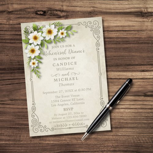 Vintage White Daisy Floral Romantic Rustic Wedding Invitation