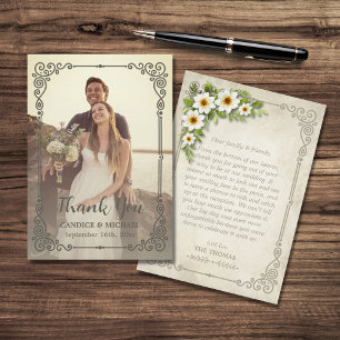 Vintage White Daisy Floral Romantic Rustic Wedding Thank You Card