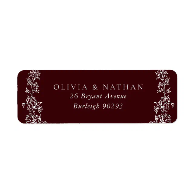 Vintage White Deep Burgundy Wedding Return Address Label | Zazzle