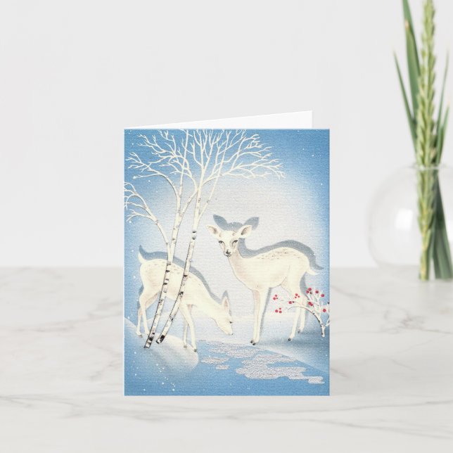 Vintage White Deer Christmas Card (Front)