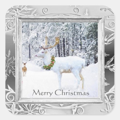 Vintage White Deer Christmas Sticker