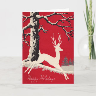 Vintage White Deer Holiday Card