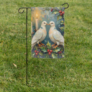 Vintage White Doves and Holly Garland Christmas Garden Flag