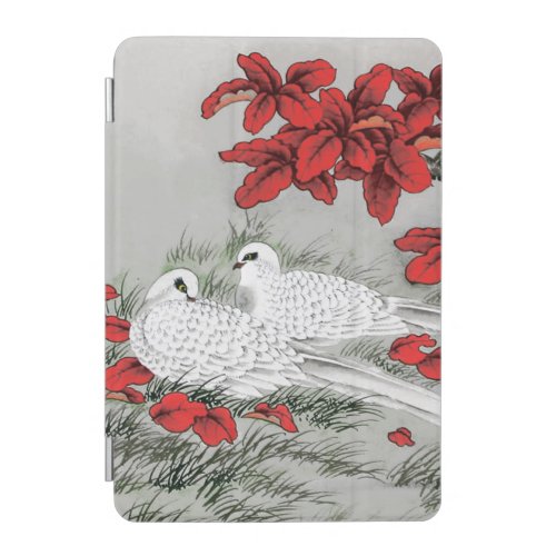 Vintage White Doves and Red Leaves on Gray  Grey  iPad Mini Cover