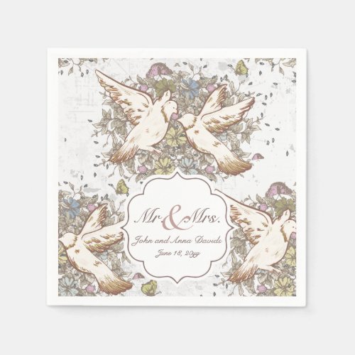 Vintage White Doves Pattern Wedding Napkins