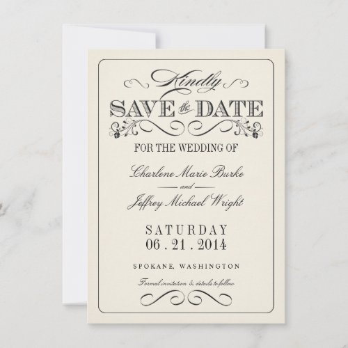 Vintage White Elegant Save the Date WT313