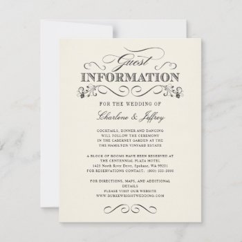 Vintage White Elegant Wedding Information Wt313 Invitation by weddingtrendy at Zazzle