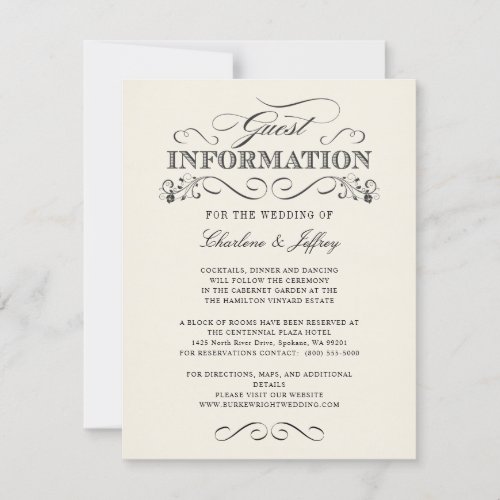 Vintage White Elegant Wedding Information WT313 Invitation