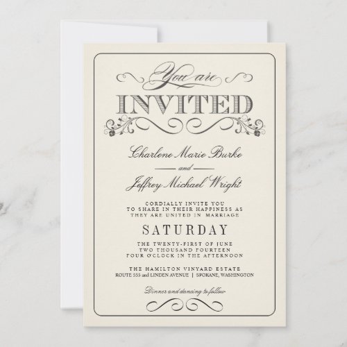 Vintage White Elegant Wedding Invitations WT313