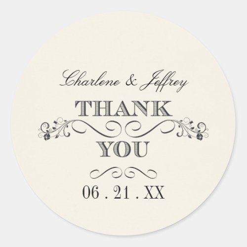 Vintage White Elegant Wedding Thank You WT313 Classic Round Sticker