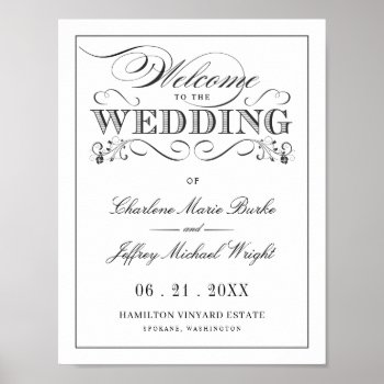 Vintage White Elegant Wedding Welcome Sign Wt313 by weddingtrendy at Zazzle