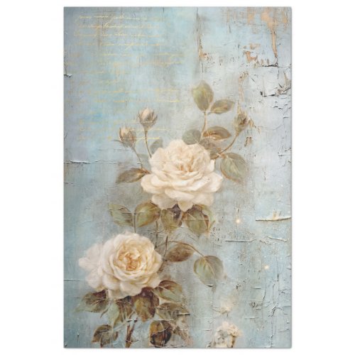 Vintage white English roses gold foil ornament  Tissue Paper